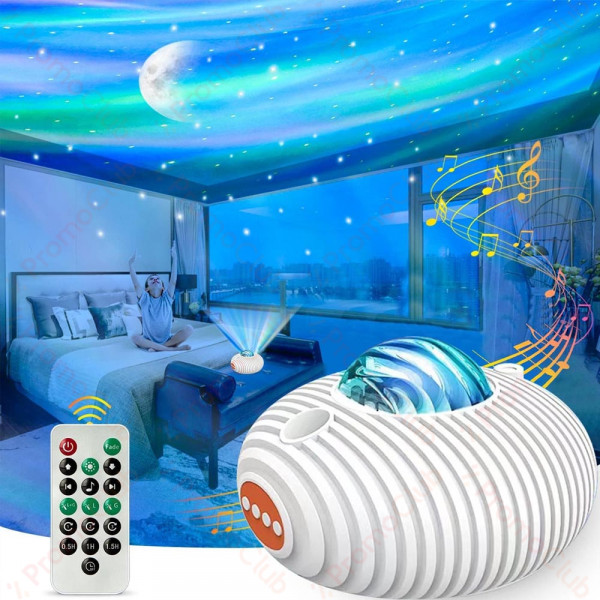 Музикален Bluetooth лазерен проектор МИДА звездно небе, северно сияние и луна  4 в 1, с дистанционно, таймер