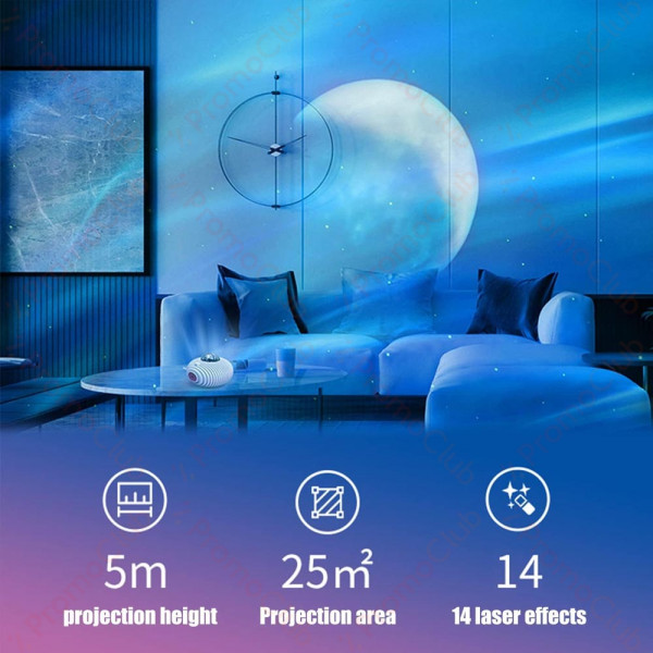 Музикален Bluetooth лазерен проектор МИДА звездно небе, северно сияние и луна  4 в 1, с дистанционно, таймер