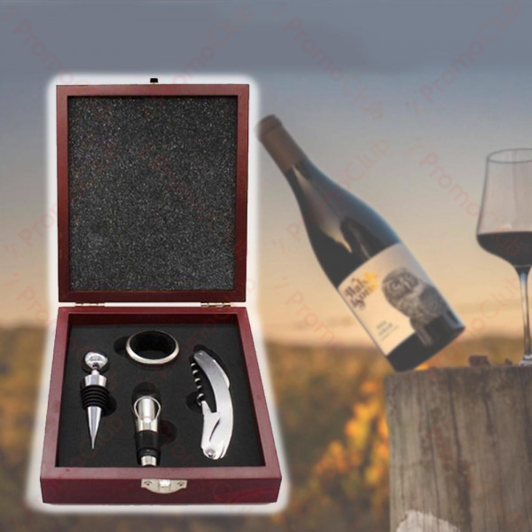 Луксозен подаръчен комплект за вино в стилна дървена кутия с 4 инструмента H004-1, BF23