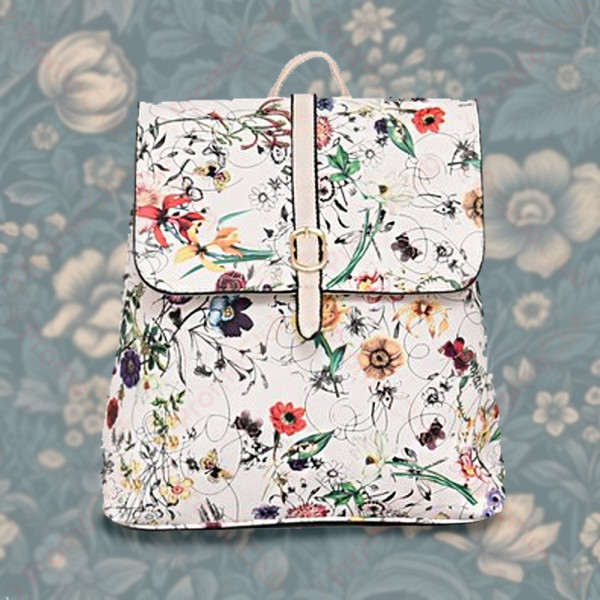 Страхотна красива и елегантна дамска раница от ЕКО кожа FLORAL - WHITE В8621