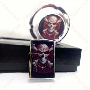 Модерен подаръчен комплект SKULL за любителите на тютюна - пепелник и запалка YJ6579