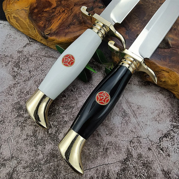 Руски нож ФИНКА, стомана 440C, кожена кания  за колан, цвят ЧЕРЕН
