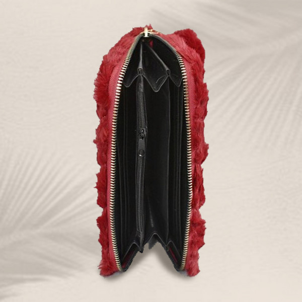 Дамско портмоне от текстил , пухкаво и меко с перли 22404, Черно