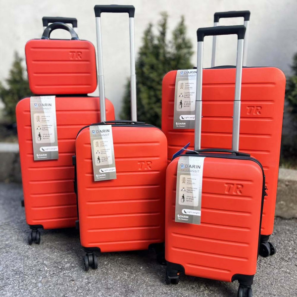 ПРОМО: Висок клас спинъри ТR ORANGE ABS,четири въртящи колелца, заключване с цифров шифър, комплект 5бр, куфари