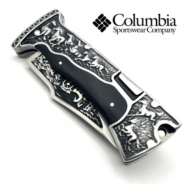 Премиум клас сгъваем ловен нож COLUMBIA A3189 BaBa BLACK, ​Кания от естествен телешки бланк, дръжка метал и махагон