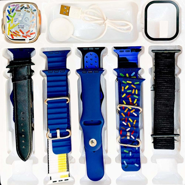 ✅ 49mm Смарт часовник ULTRA 10 със силиконов протектор за корпуса и ДЕСЕТ каишки - BLUE