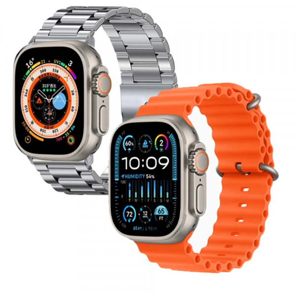 ✅ 49mm Смарт часовник ULTRA 10 със силиконов протектор за корпуса и ДЕСЕТ каишки - BLUE