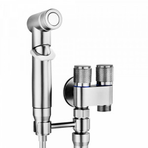 Луксозен двоен душ комплект за биде за тоалетна - луксозен спирателен кран, двойно управление, QHMT01, хром