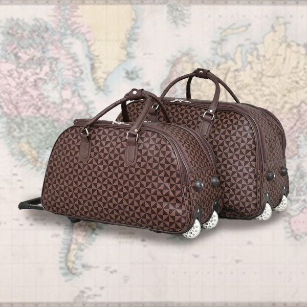 Луксозни пътни чанти с колелца от еко кожа - Travel BROWN 2446