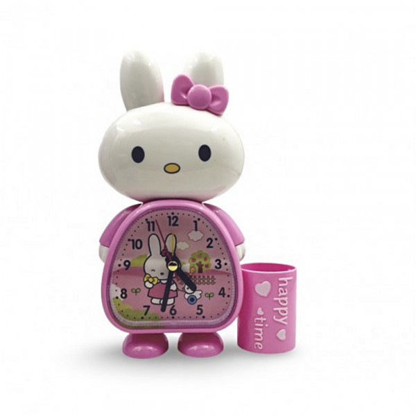 Настолен часовник с будилник и поставка за моливи Vogue Clock Pink за деца HY2068-1