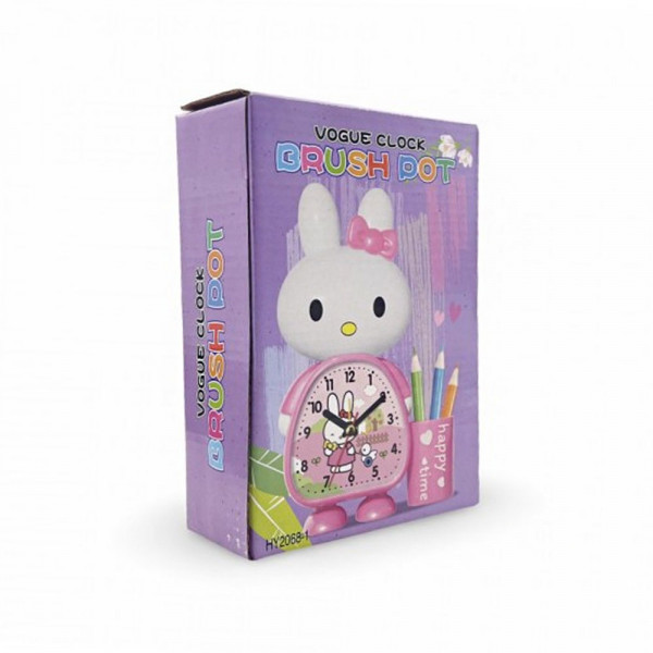Настолен часовник с будилник и поставка за моливи Vogue Clock Pink за деца HY2068-1