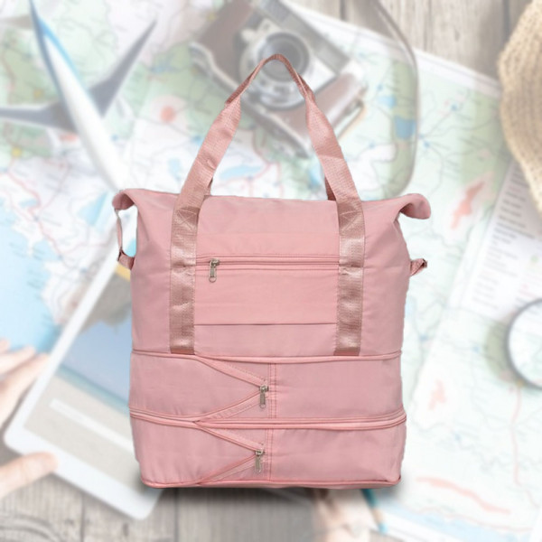 Практична сгъваема на две нива дамска чанта от текстил PINK 2643