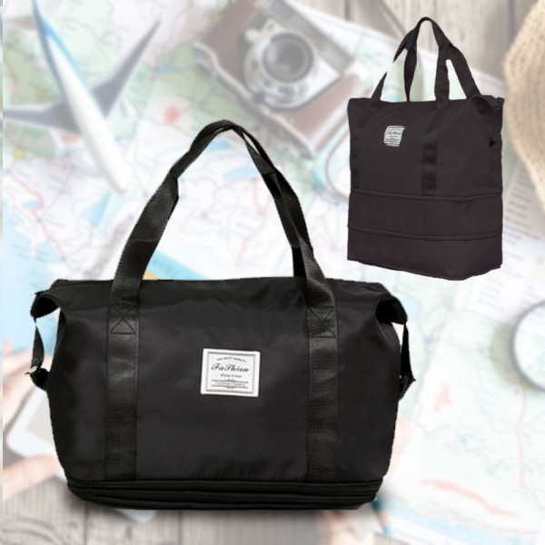 Практична сгъваема на две нива дамска чанта от текстил BLACK 2643