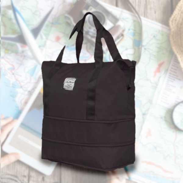 Практична сгъваема на две нива дамска чанта от текстил BLACK 2643