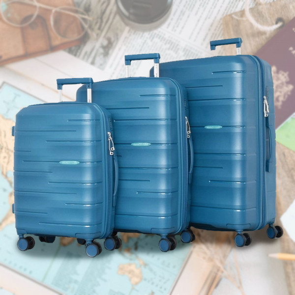 Комплект устойчиви авио куфари с шифър TRAVEL - BLUE 1909