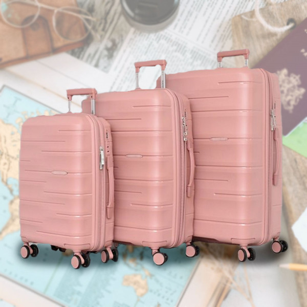 Комплект устойчиви авио куфари с шифър TRAVEL - PINK 1909