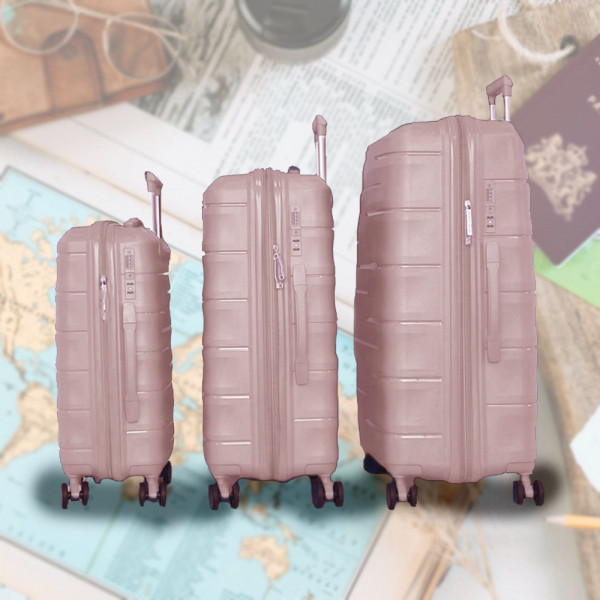 Комплект устойчиви авио куфари с шифър TRAVEL - PINK 1909