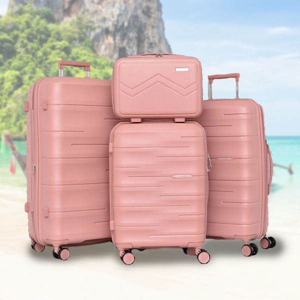 Комплект 3бр куфари и пътна чанта с заключване с шифър ADVENTURES - PINK 1909