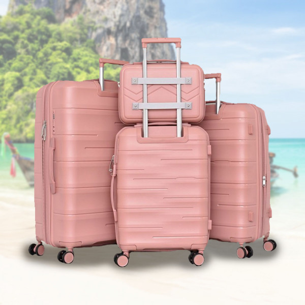 Комплект 3бр куфари и пътна чанта с заключване с шифър ADVENTURES - PINK 1909
