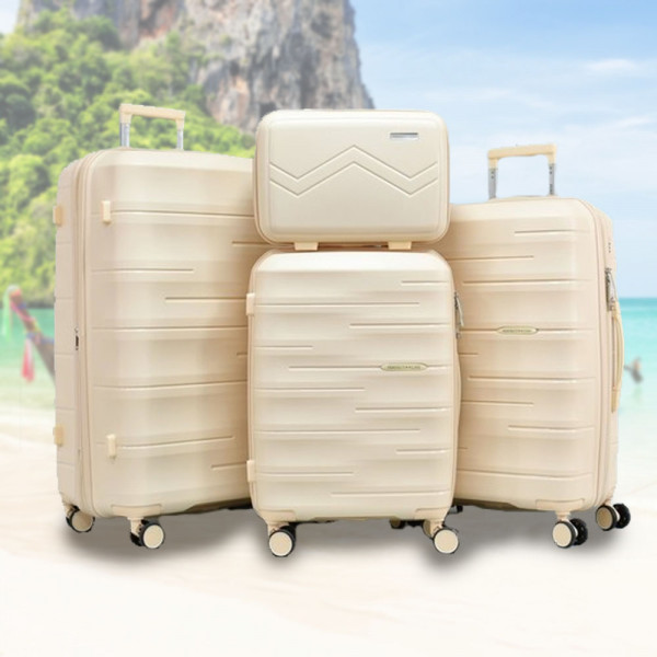 Комплект 3бр куфари и пътна чанта с заключване с шифър ADVENTURES - BEIGE 1909