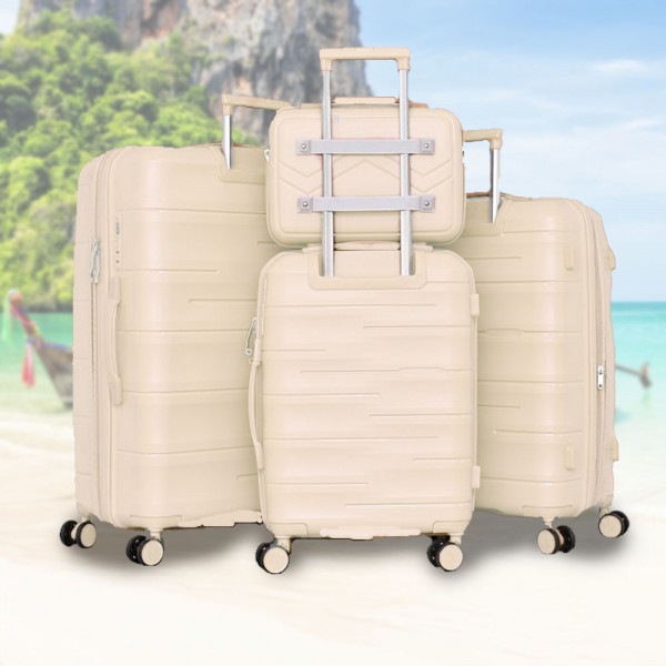 Комплект 3бр куфари и пътна чанта с заключване с шифър ADVENTURES - BEIGE 1909