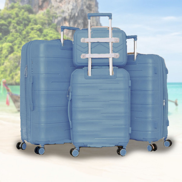 Комплект 3бр куфари и пътна чанта с заключване с шифър ADVENTURES - BLUE 1909