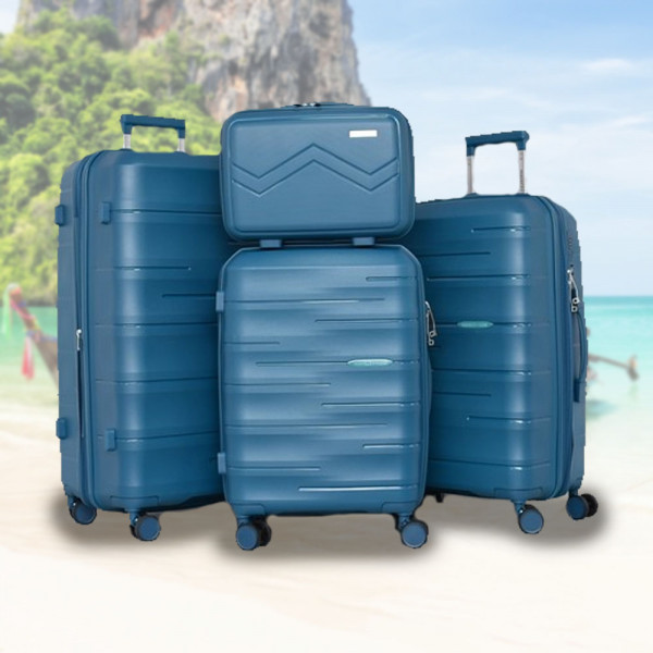 Комплект 3бр куфари и пътна чанта с заключване с шифър ADVENTURES - BLUE 1909