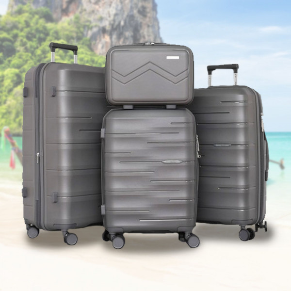 Комплект 3бр куфари и пътна чанта с заключване с шифър ADVENTURES - GREY 1909