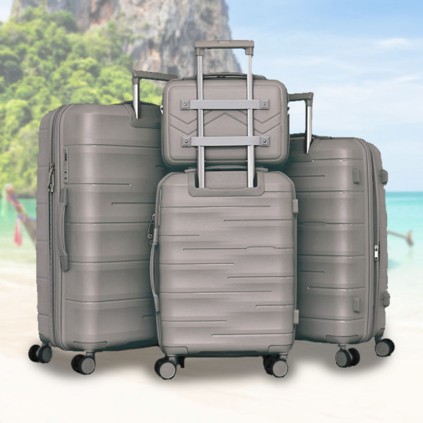 Комплект 3бр куфари и пътна чанта с заключване с шифър ADVENTURES - GREY 1909