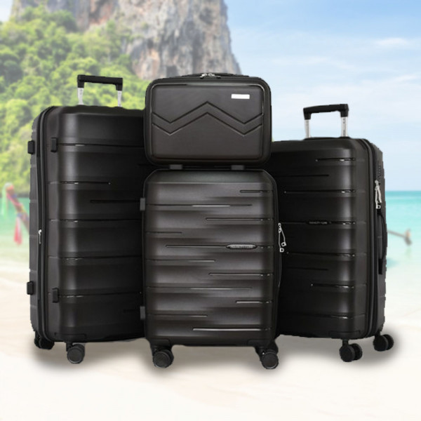 Комплект 3бр куфари и пътна чанта с заключване с шифър ADVENTURES - BLACK 1909