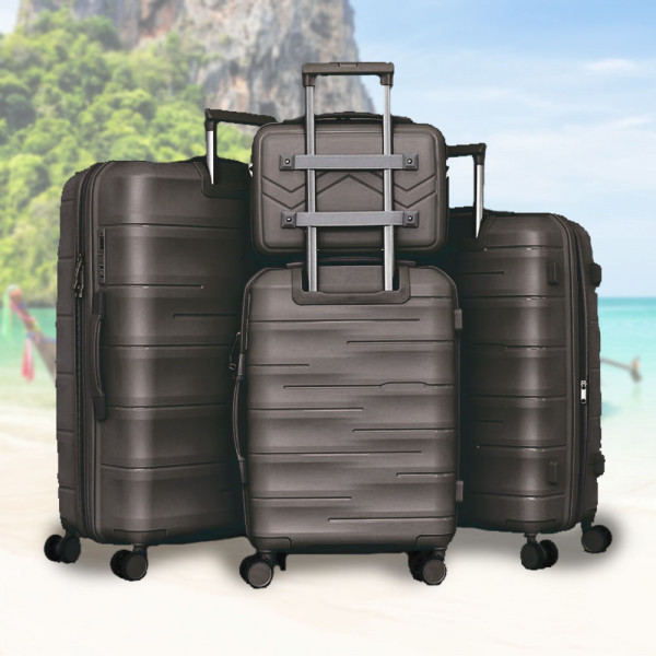 Комплект 3бр куфари и пътна чанта с заключване с шифър ADVENTURES - BLACK 1909