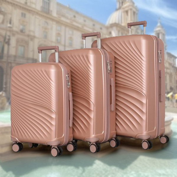 Комплект здрави и практични авио куфари с заключване с шифър AIR - ROSE GOLD 4004