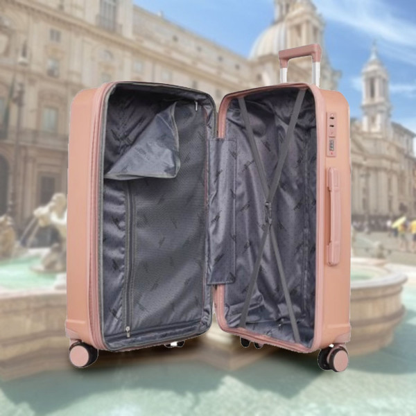 Комплект здрави и практични авио куфари с заключване с шифър AIR - ROSE GOLD 4004