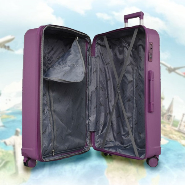 Комплект устойчиви авио куфари и надкуфарна чанта AIR - PURPLE 4004