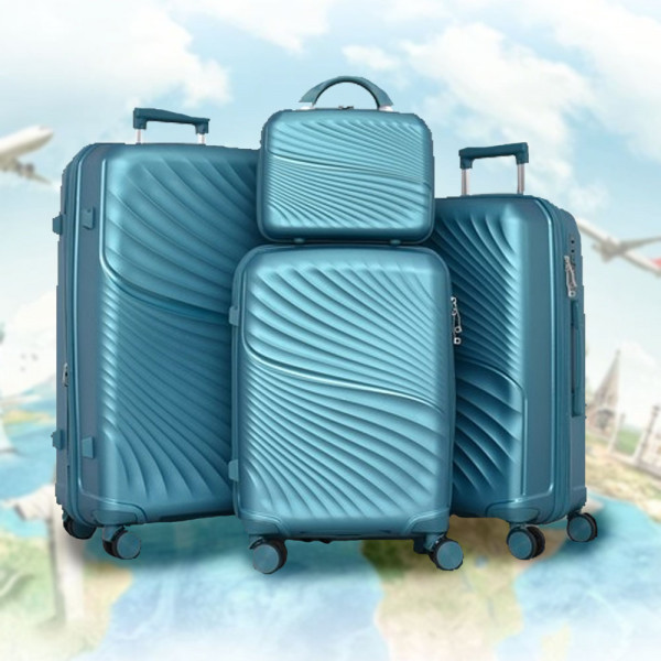 Комплект устойчиви авио куфари и надкуфарна чанта AIR - BLUE 4004