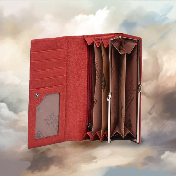 Изчистено и стилно дамско портмоне от естествена кожа 001-2 BOUJ - RED