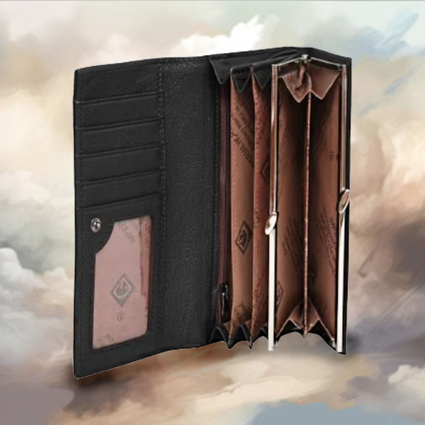 Изчистено и стилно дамско портмоне от естествена кожа 001-2 BOUJ - BLACK