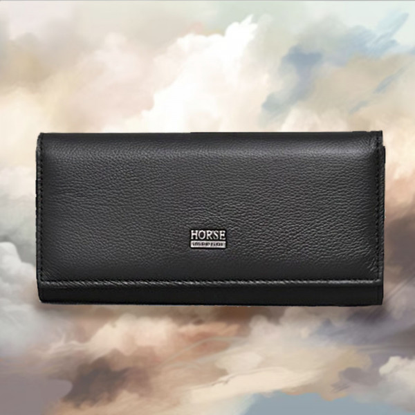 Изчистено и стилно дамско портмоне от естествена кожа 001-2 BOUJ - BLACK