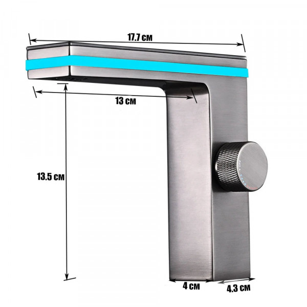 Дизайнерски смесителна батерия с LED диспелей, за кухня и баня, самостоящ, с меки връзки, ИНОКС, 333C