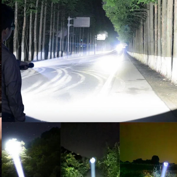 Освети нощта: 1000W тактически метален LED фенер модел 2024, големи батерии, type-C бързо зареждане. 10 000 Lm брутален светлинен поток