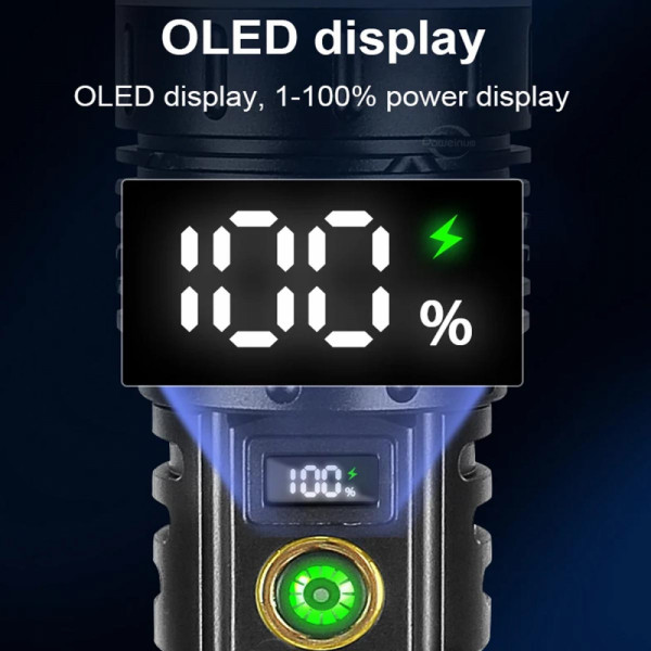 Освети нощта: 1000W тактически метален LED фенер модел 2024, големи батерии, type-C бързо зареждане. 10 000 Lm брутален светлинен поток