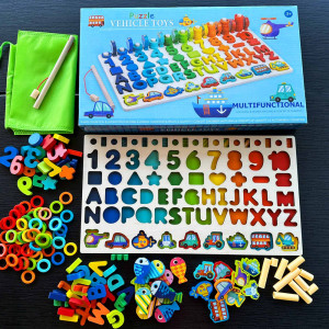 🚗Голям мулти пъзел-игра за самообучение VEHICLE TOYS PUZZLE от дърво и естествени материали, съвместима със системата МОНТЕСОРИ - CSDW-016, MNT🌞