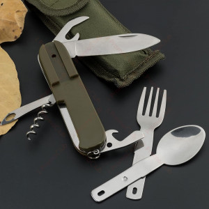 Туристически комплект за хранене GREEN MASTER 5 в 1 с калъф за колан