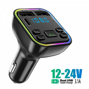 Страхотен FM авто трансмитер 12-24V  Bluetooth 5.0 MP3 модулатор плейър аудио приемник PD Type-C Dual USB 3.1A бързо зареждане