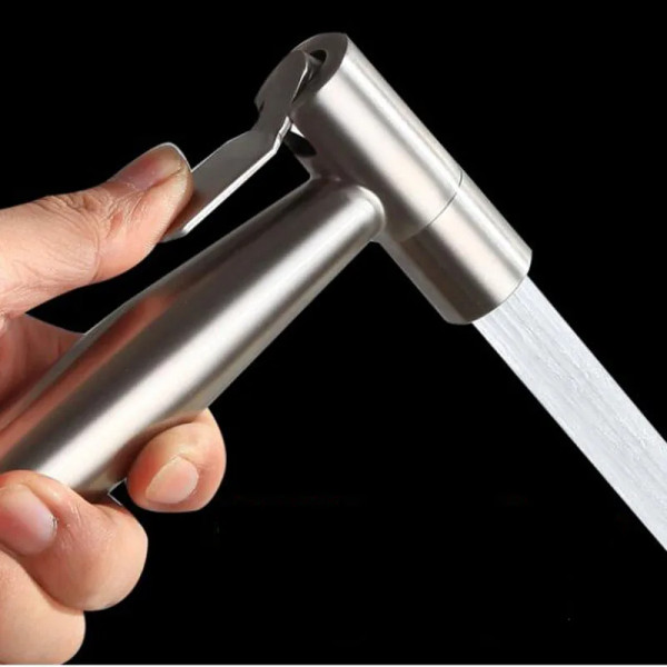 Висококачествен хигиенен душ за баня и тоалетна WATER GUN, неръждаема стомана, стойка, 120 см метален шлаух