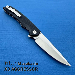 Японски полуавтоматичен сгъваем нож MUZUKASHI X3 AGGRESSOR, стомана D2, линейно заключване, кутия