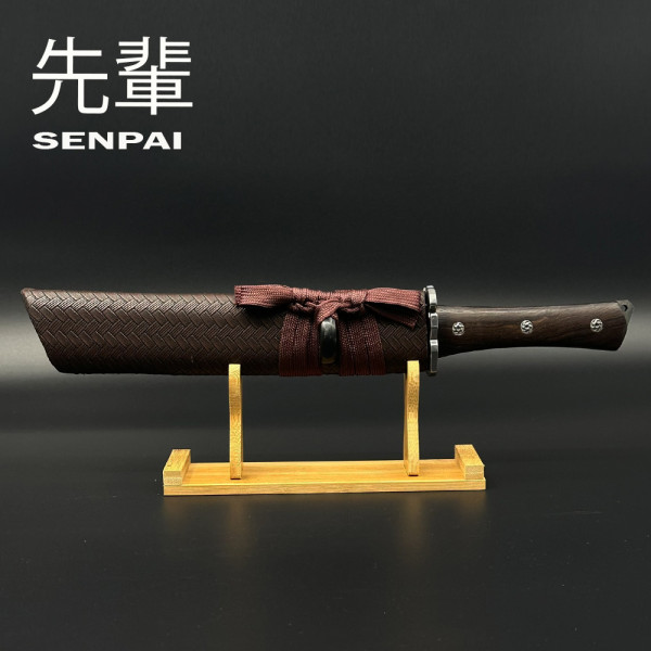 Голям традиционен японски нож SENPAI, японска неръждаема стомана, дървена кания с кожа и дървена стойка