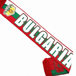 Сезонен топъл пухкав шал с надпис BULGARIA и цветовете на българското знаме и герба 135х20 см.