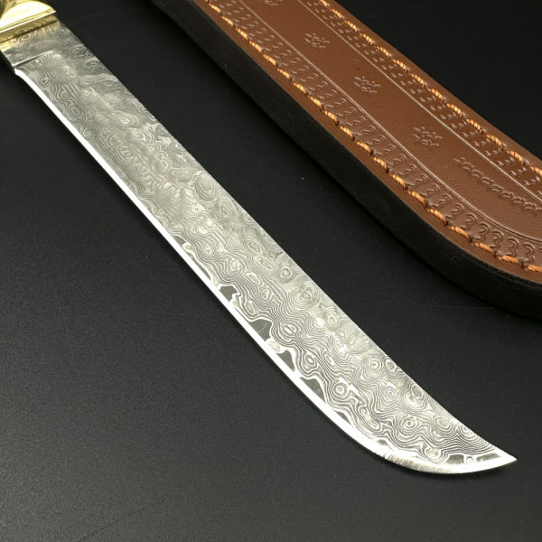 Персийски прав нож GUMALA EARTH DAMASK, дамаска стомана VG10 , кания от телешка кожа