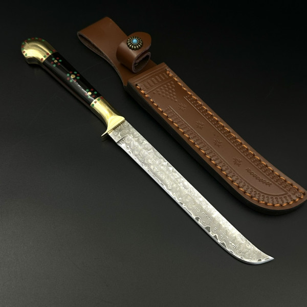 Персийски прав нож GUMALA EARTH DAMASK, дамаска стомана VG10 , кания от телешка кожа